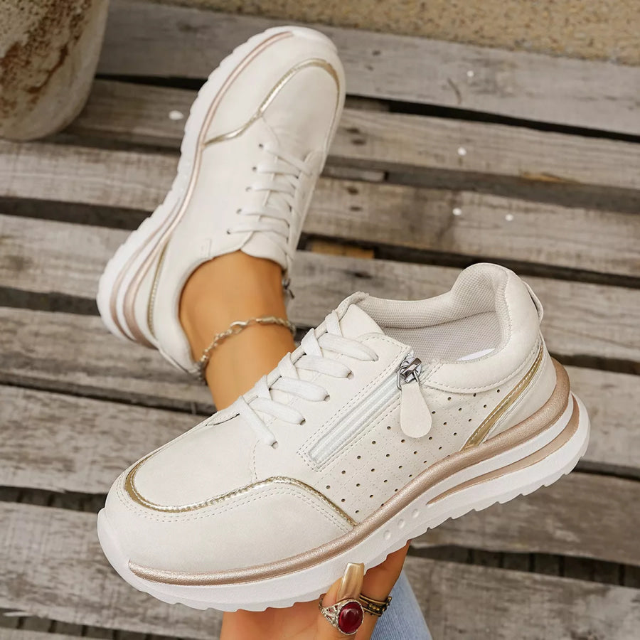 Round Toe Lace Up Sneakers Apparel and Accessories