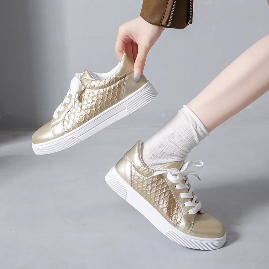 Round Toe Lace Up Sneakers Apparel and Accessories