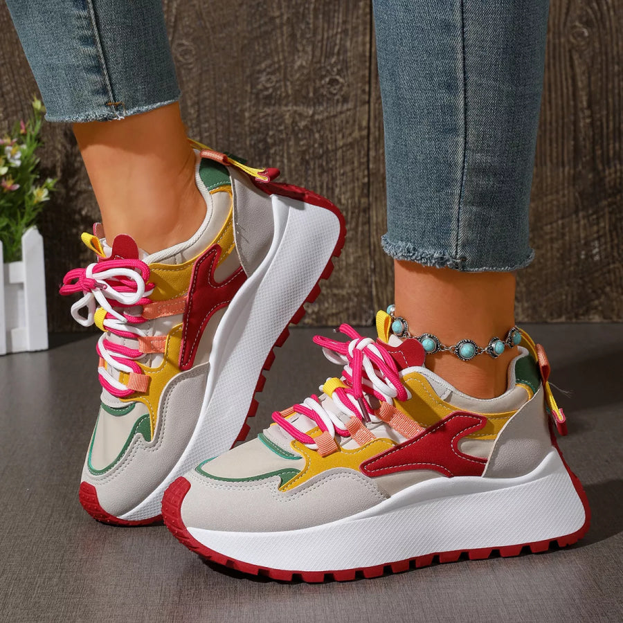 Round Toe Lace Up Sneakers Apparel and Accessories