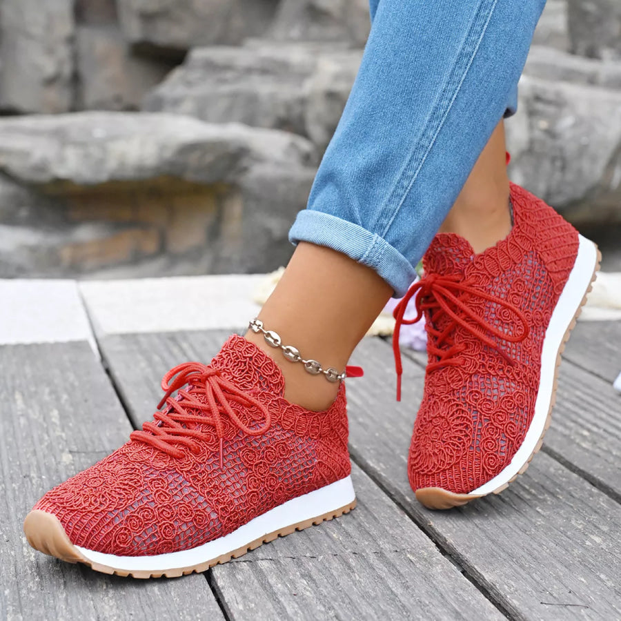 Round Toe Lace Up Sneakers Apparel and Accessories