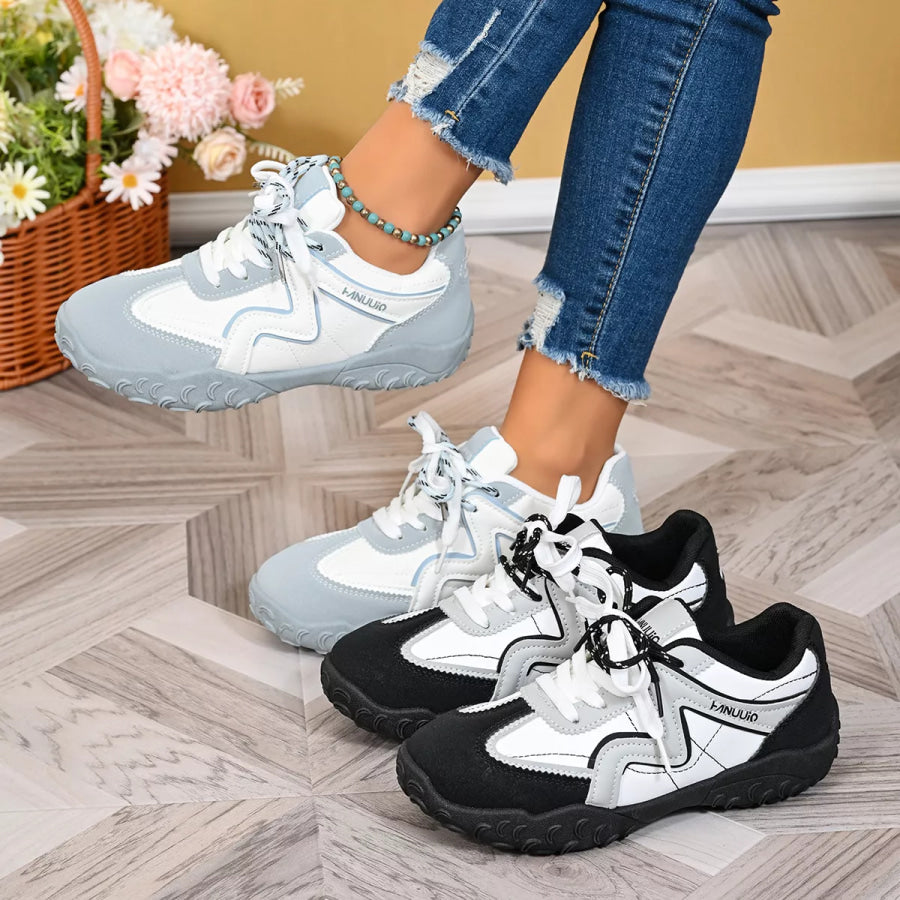 Round Toe Lace Up Sneakers Apparel and Accessories
