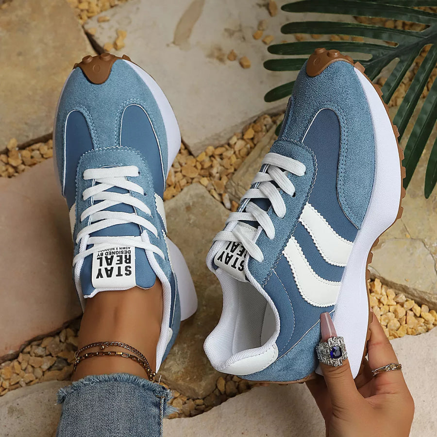Round Toe Lace Up Sneakers Apparel and Accessories