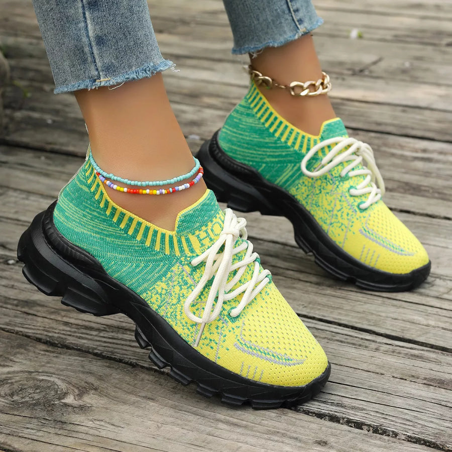 Round Toe Lace Up Sneakers Apparel and Accessories