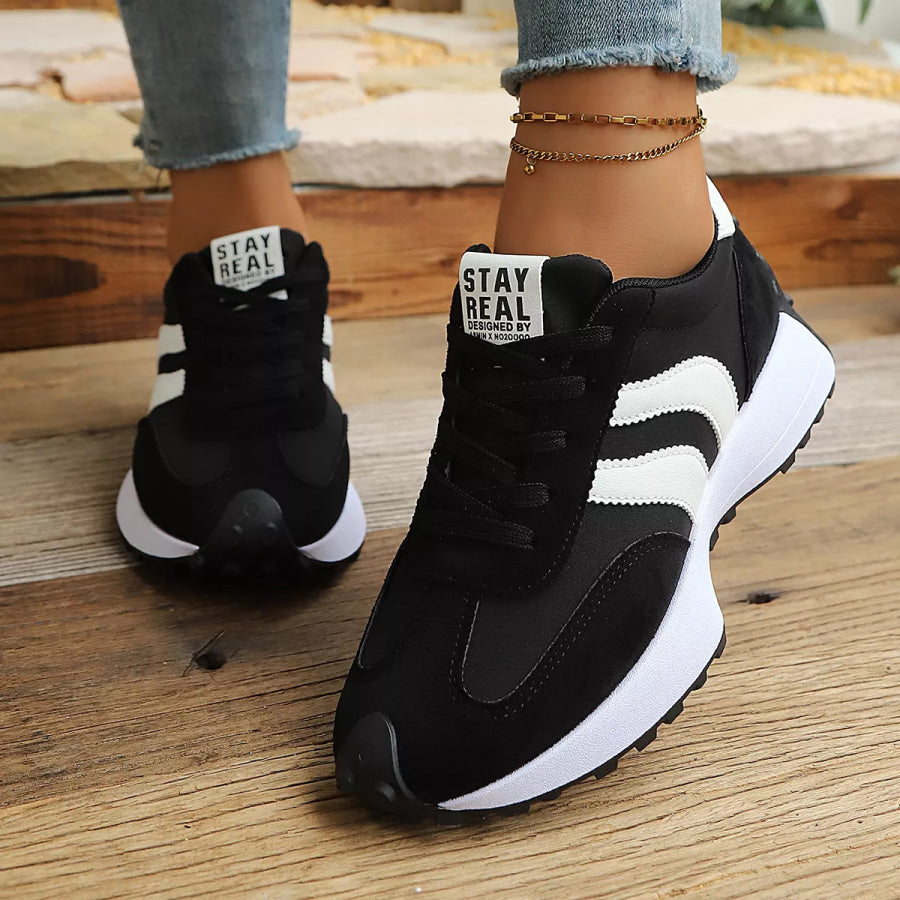 Round Toe Lace Up Sneakers Apparel and Accessories