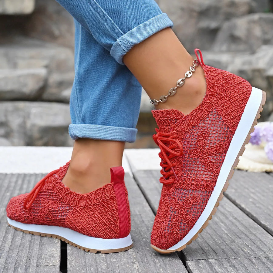 Round Toe Lace Up Sneakers Apparel and Accessories