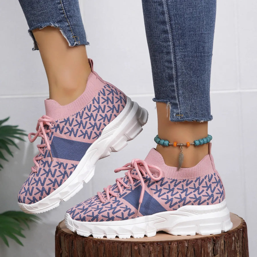 Round Toe Lace Up Sneakers Apparel and Accessories