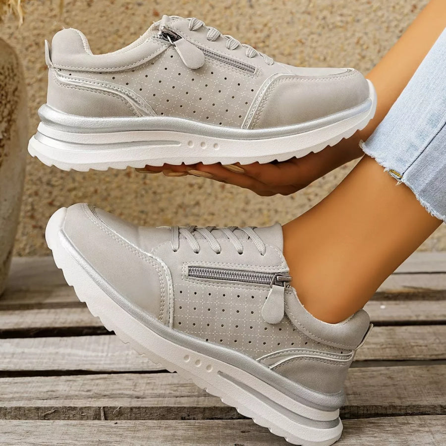 Round Toe Lace Up Sneakers Apparel and Accessories