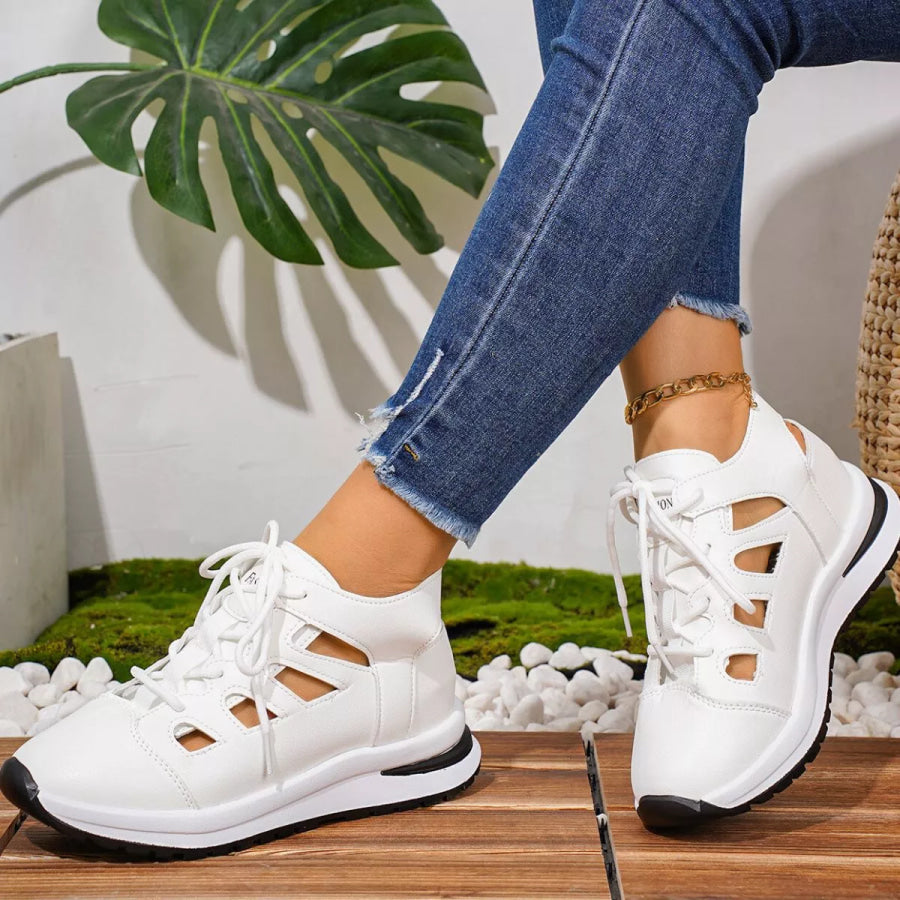 Round Toe Lace Up Sneakers Apparel and Accessories