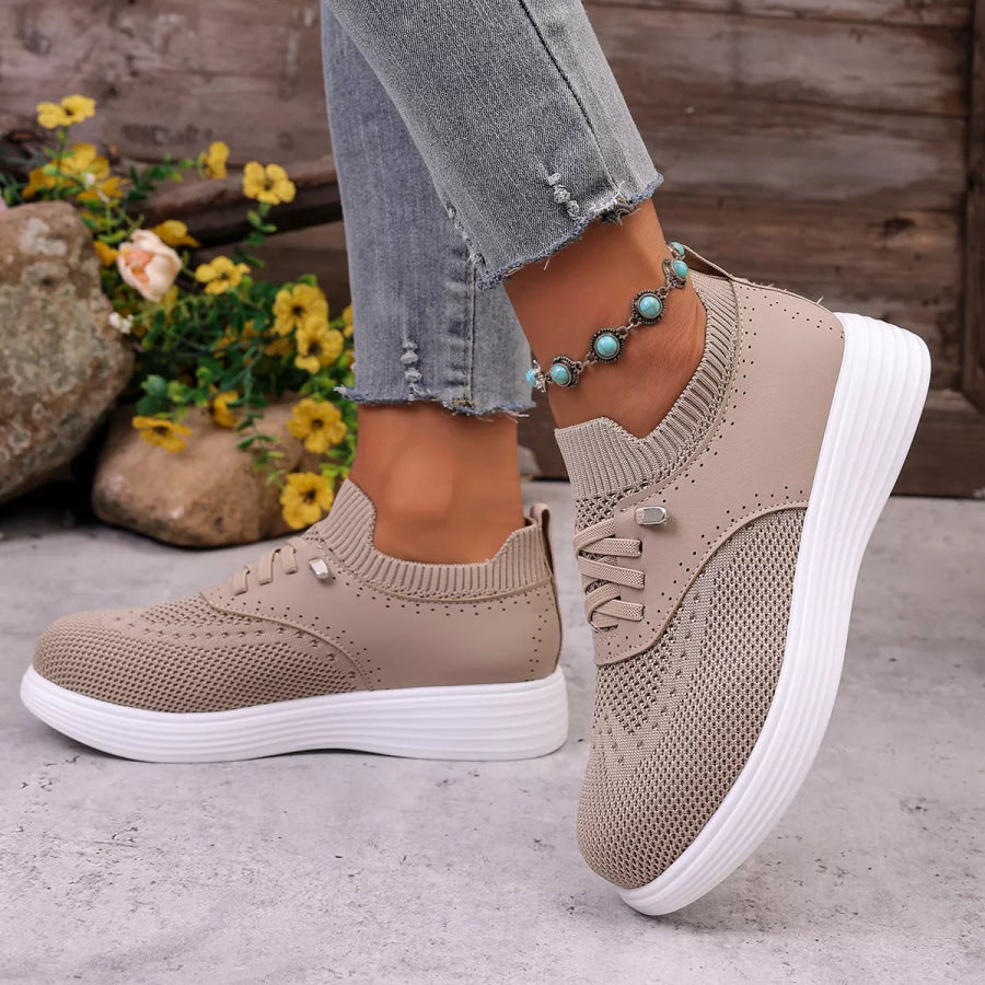 Round Toe Lace Up Sneakers Apparel and Accessories