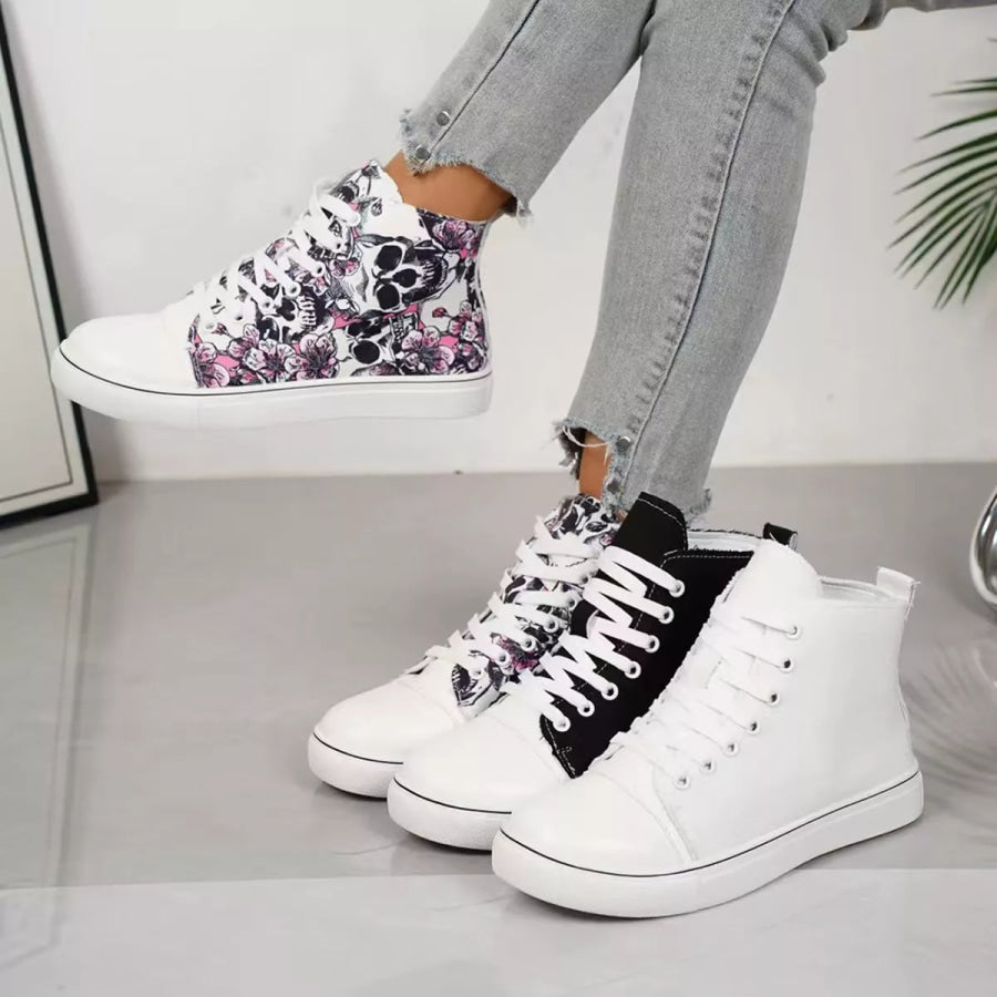 Round Toe Lace Up Sneakers Apparel and Accessories