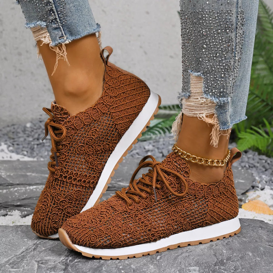Round Toe Lace Up Sneakers Apparel and Accessories