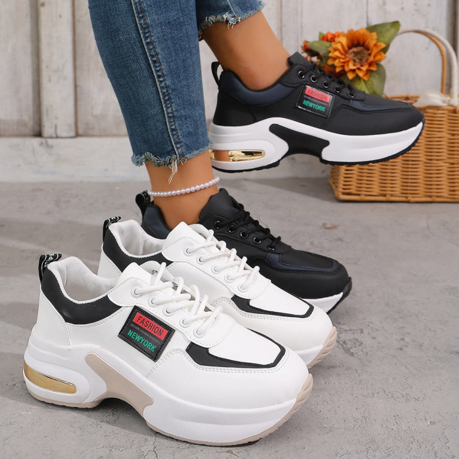 Round Toe Lace Up Sneakers Apparel and Accessories