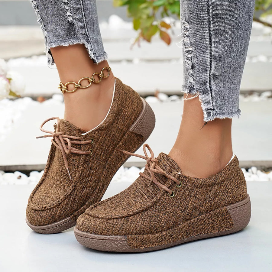Round Toe Lace-Up Sneakers Apparel and Accessories