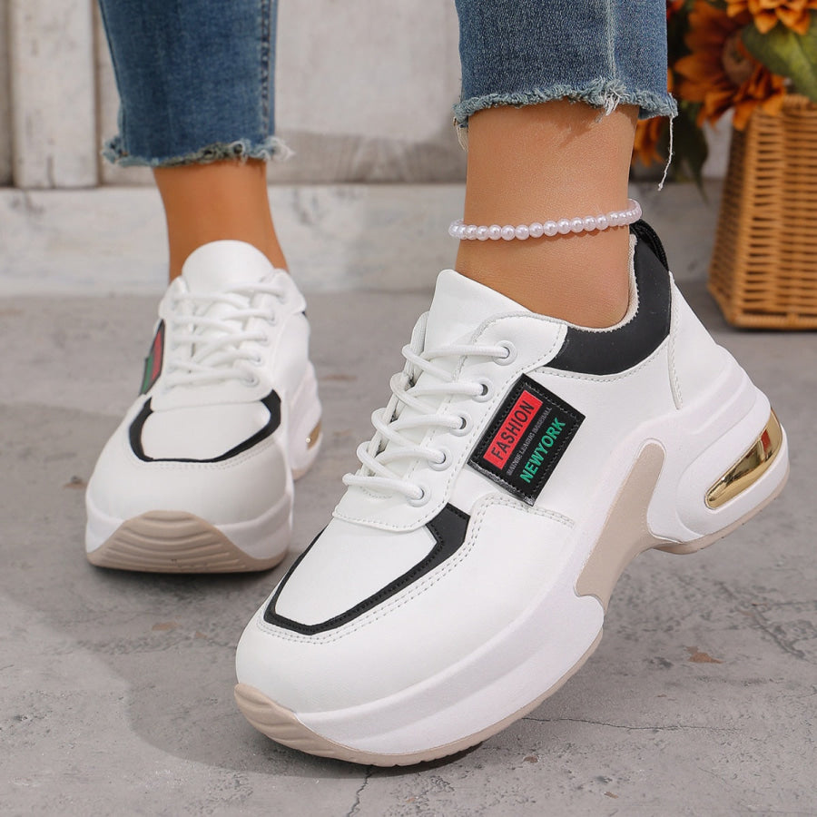 Round Toe Lace Up Sneakers Apparel and Accessories
