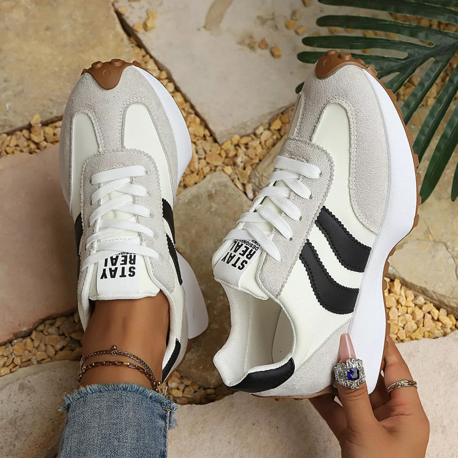 Round Toe Lace Up Sneakers Apparel and Accessories