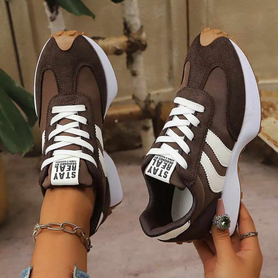 Round Toe Lace Up Sneakers Apparel and Accessories