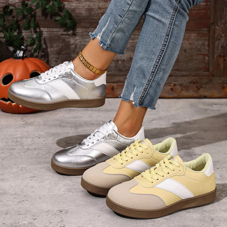 Round Toe Lace Up Sneakers Apparel and Accessories