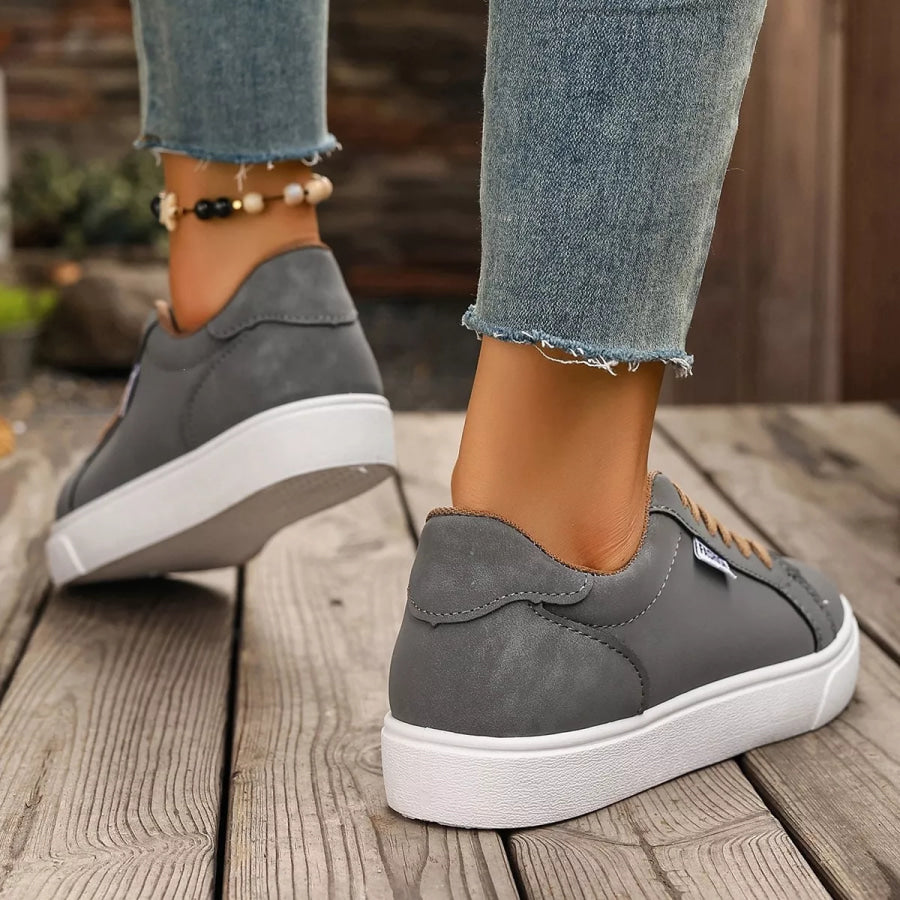 Round Toe Lace Up Sneakers Apparel and Accessories
