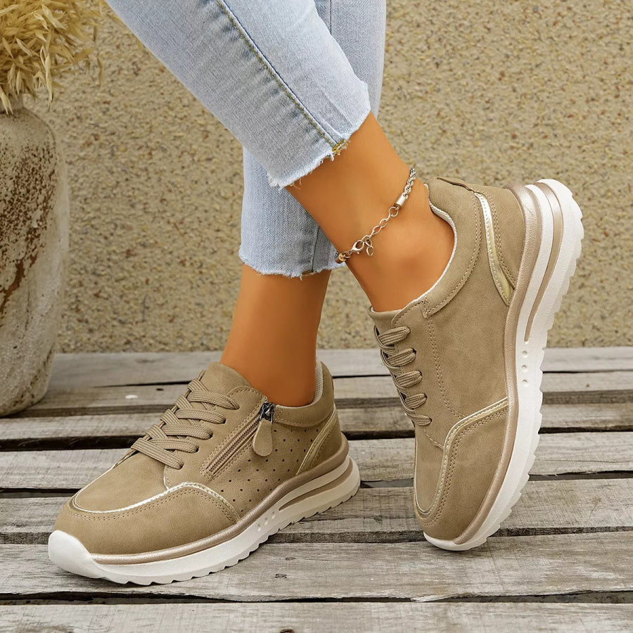 Round Toe Lace Up Sneakers Apparel and Accessories