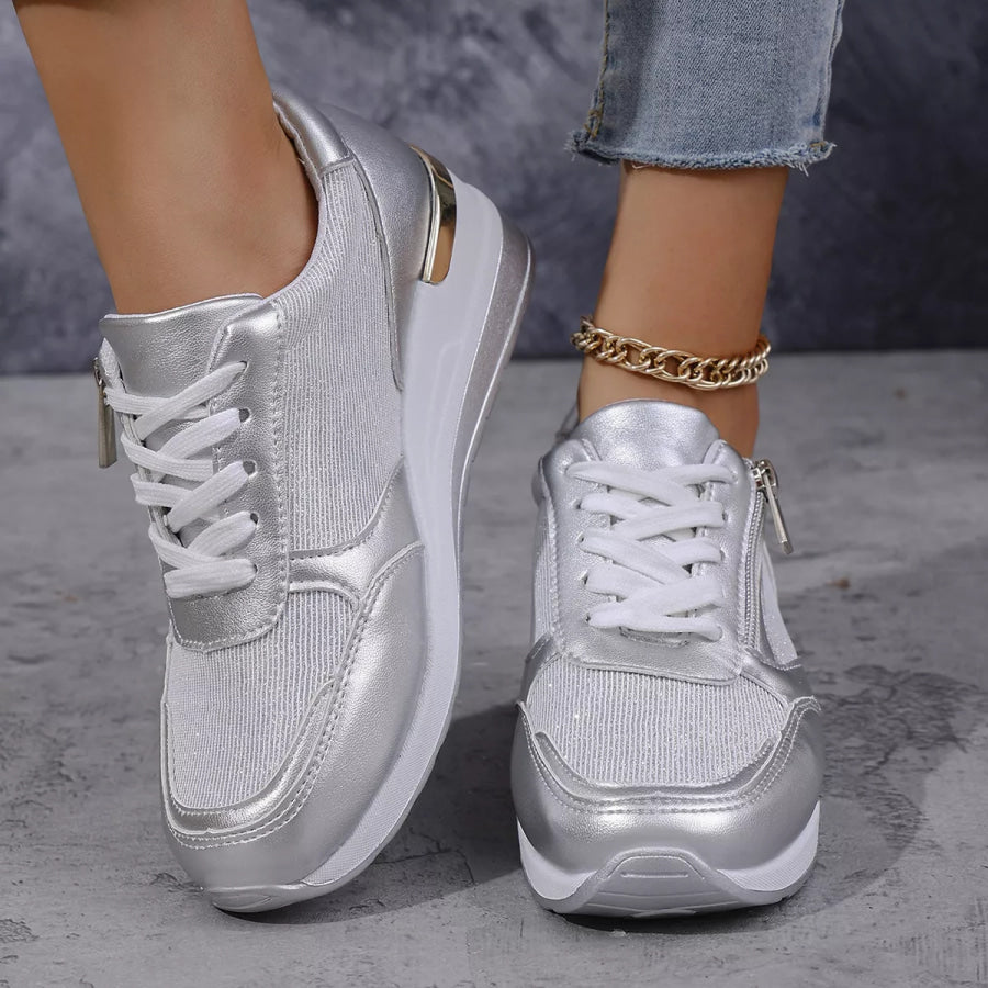 Round Toe Lace Up Sneakers Apparel and Accessories