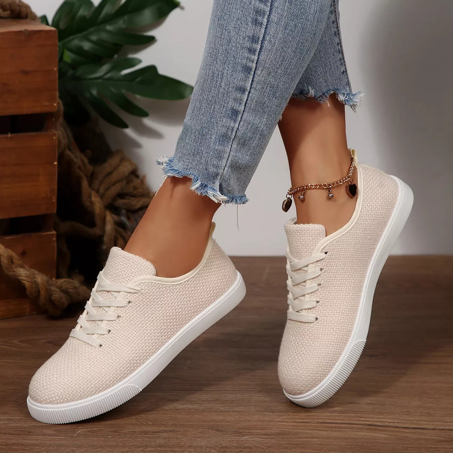 Round Toe Lace Up Sneakers Apparel and Accessories