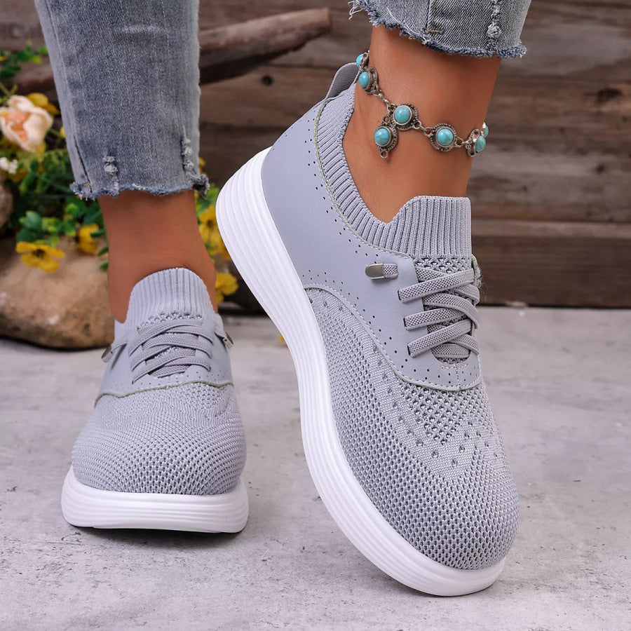 Round Toe Lace Up Sneakers Apparel and Accessories