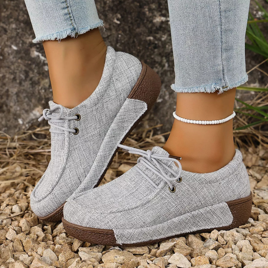 Round Toe Lace-Up Sneakers Apparel and Accessories