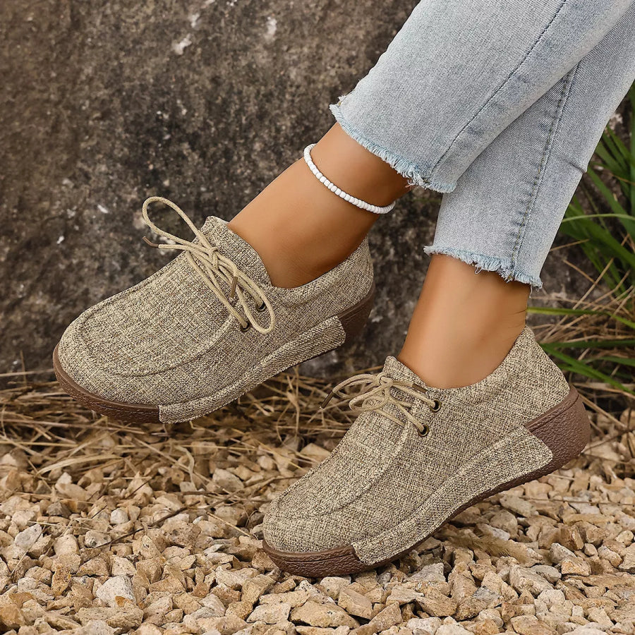 Round Toe Lace-Up Sneakers Apparel and Accessories