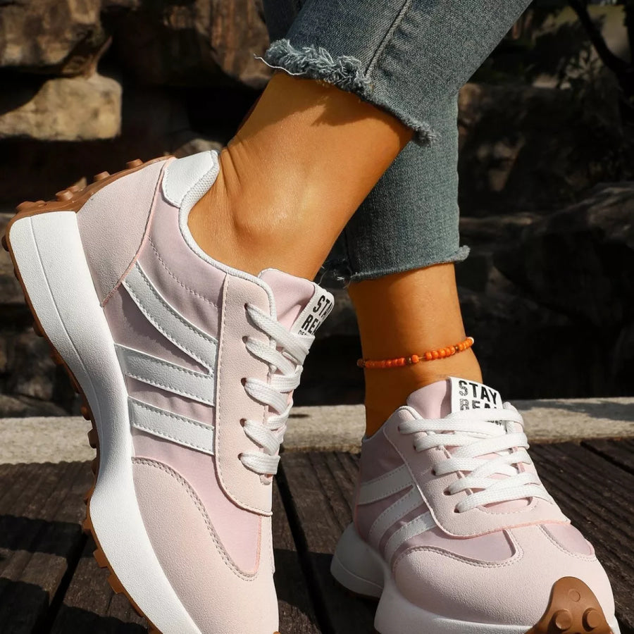 Round Toe Lace Up Sneakers Apparel and Accessories