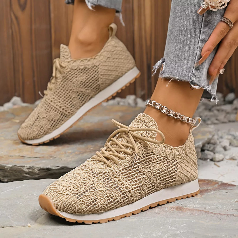 Round Toe Lace Up Sneakers Apparel and Accessories