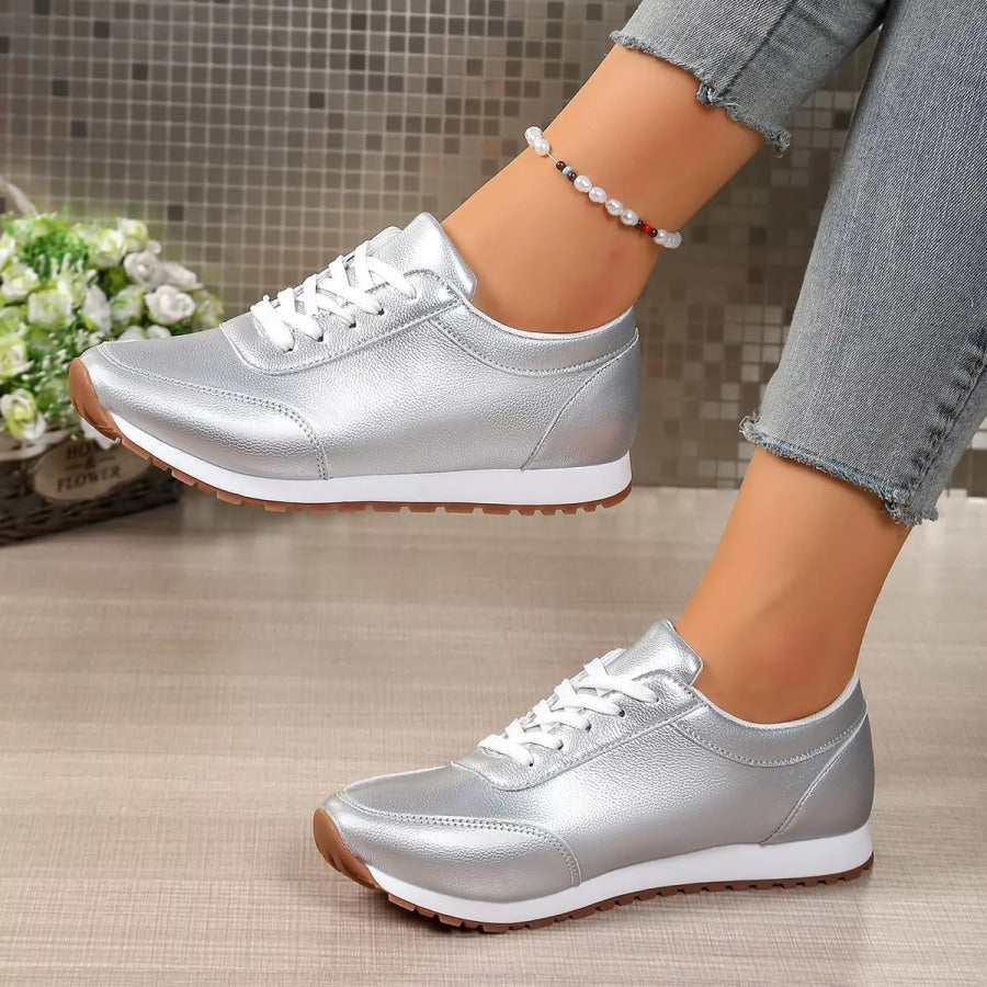 Round Toe Lace Up Sneakers Apparel and Accessories