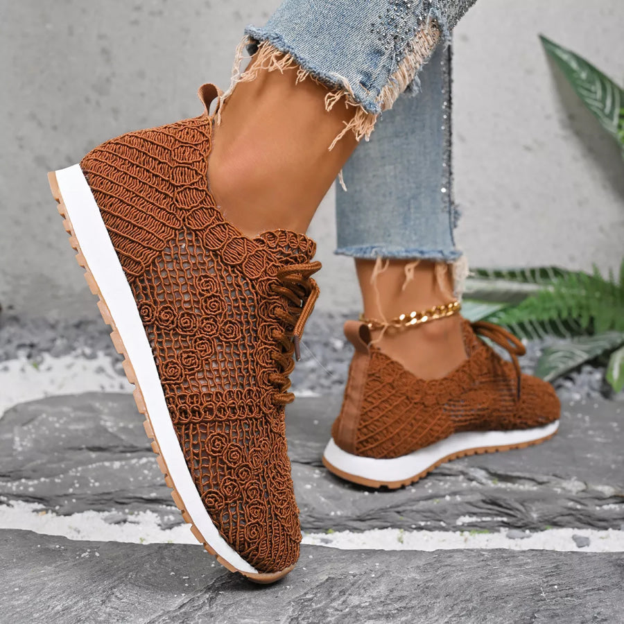 Round Toe Lace Up Sneakers Apparel and Accessories