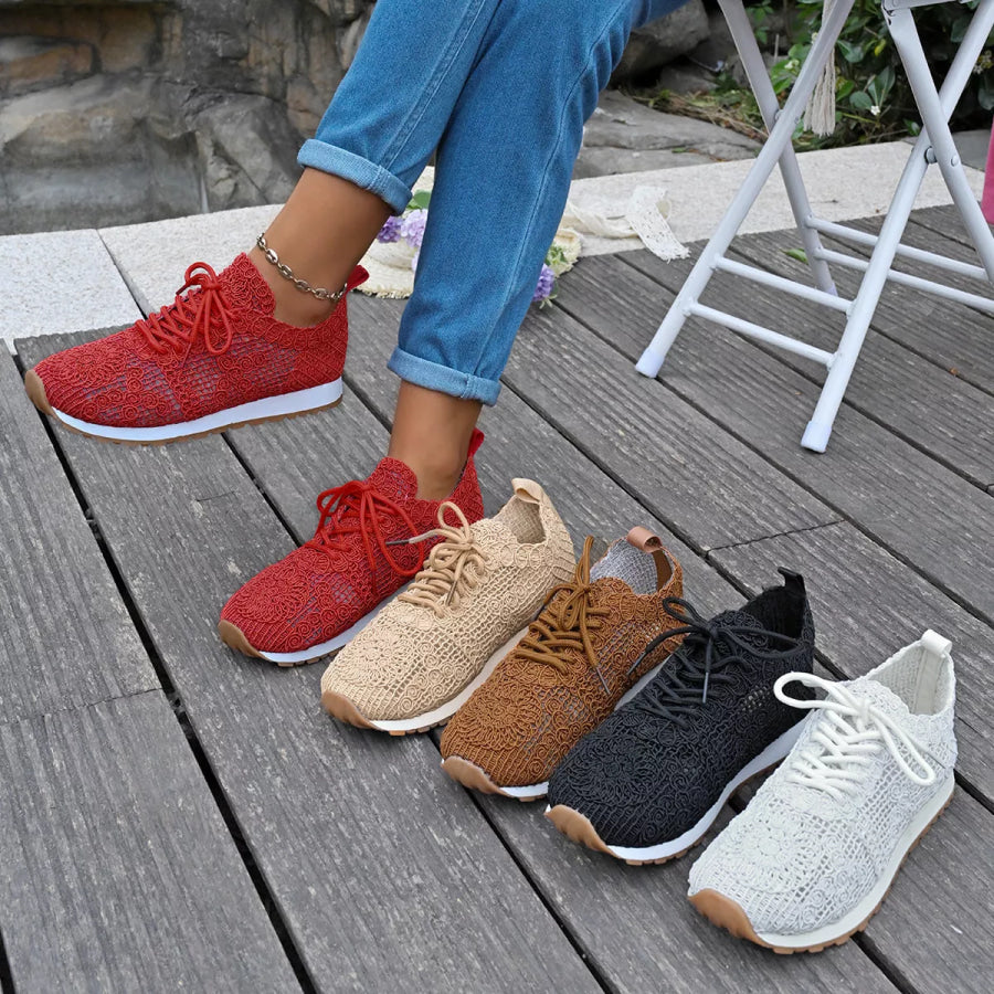 Round Toe Lace Up Sneakers Apparel and Accessories