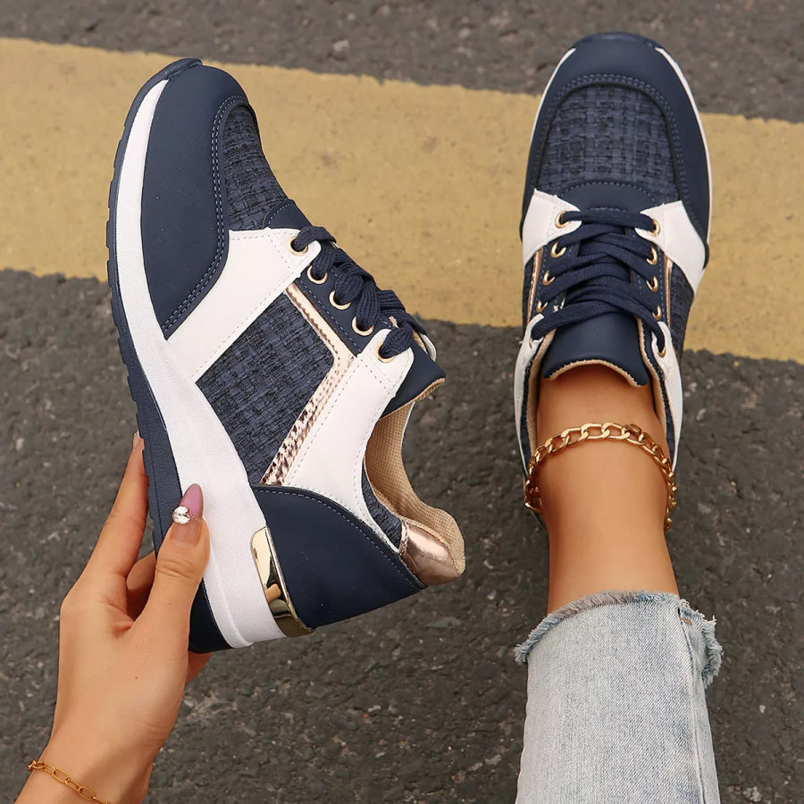 Round Toe Lace Up Sneakers Apparel and Accessories