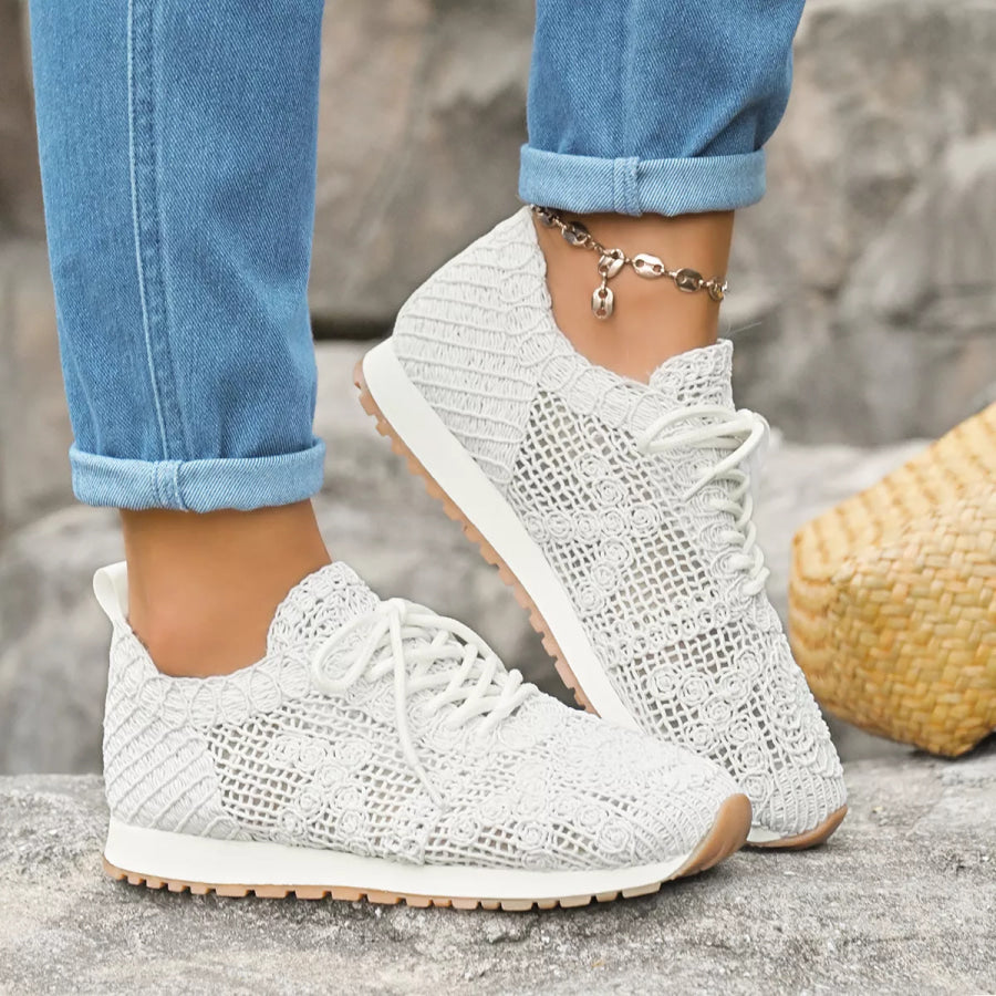 Round Toe Lace Up Sneakers Apparel and Accessories