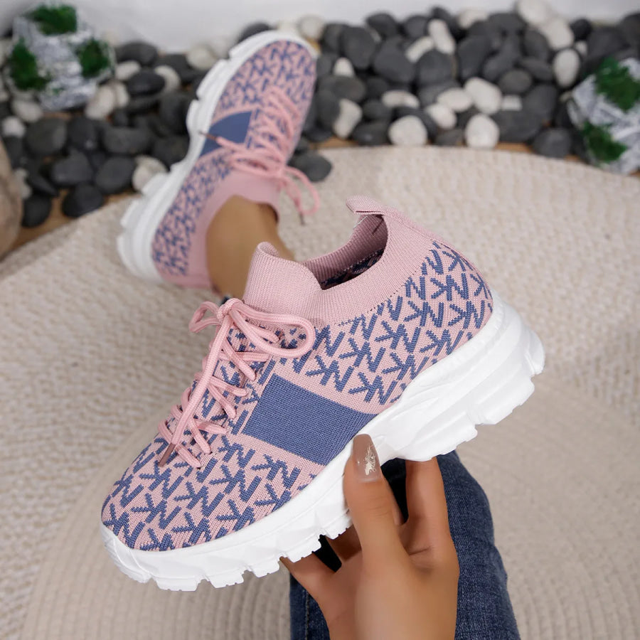 Round Toe Lace Up Sneakers Apparel and Accessories