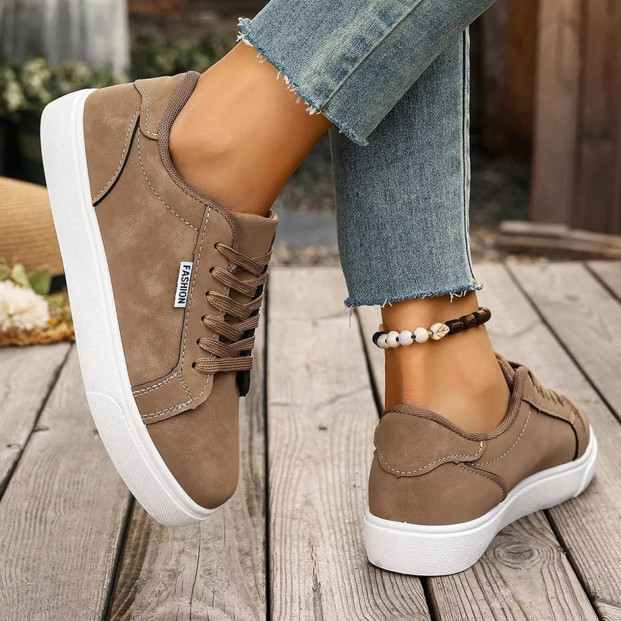 Round Toe Lace Up Sneakers Apparel and Accessories