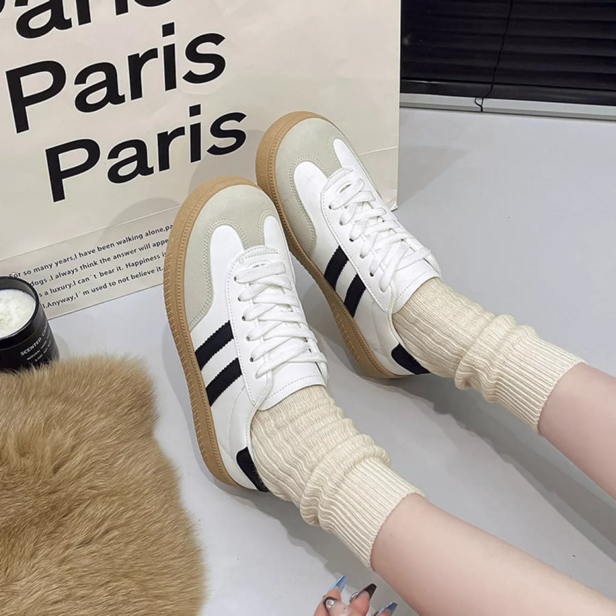 Round Toe Lace Up Sneakers Apparel and Accessories