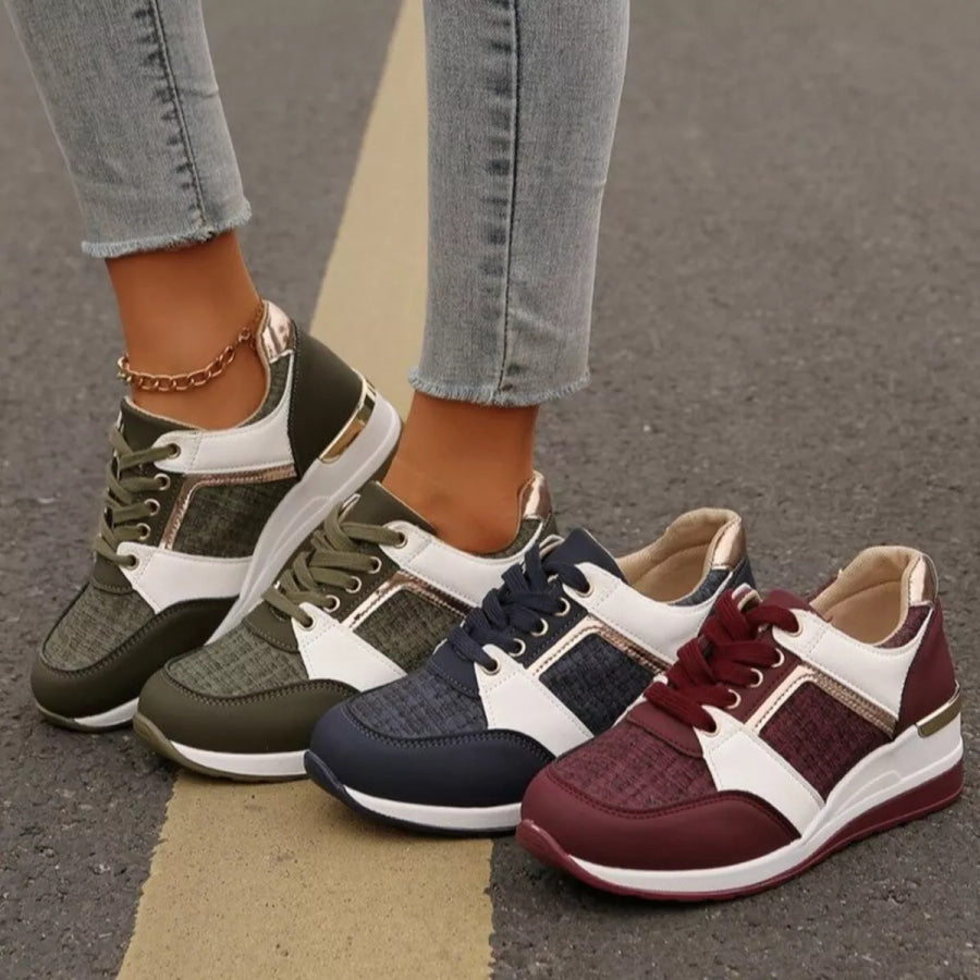 Round Toe Lace Up Sneakers Apparel and Accessories
