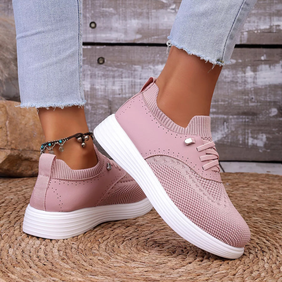 Round Toe Lace Up Sneakers Apparel and Accessories
