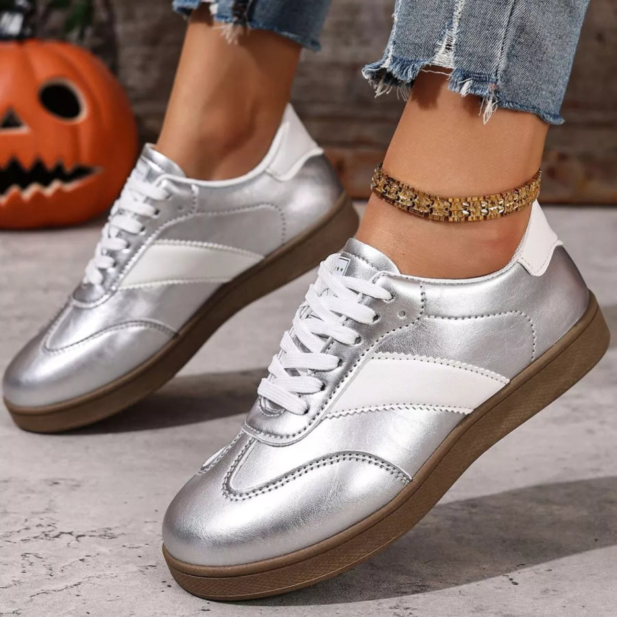 Round Toe Lace Up Sneakers Apparel and Accessories