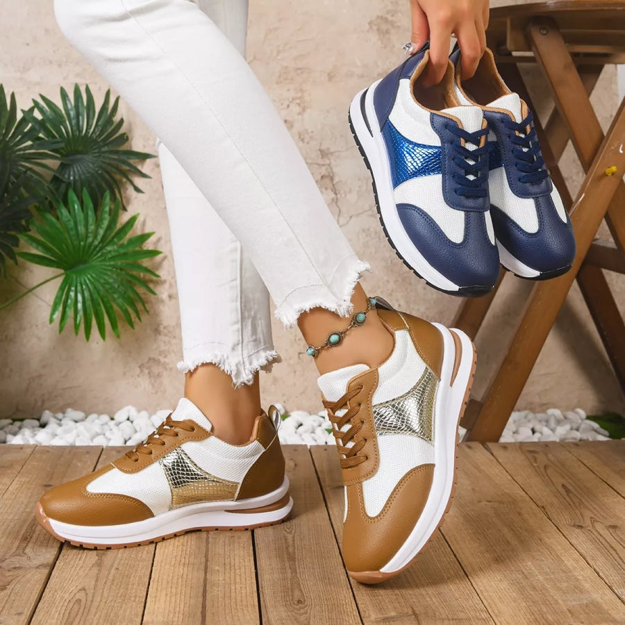 Round Toe Lace Up Sneakers Apparel and Accessories