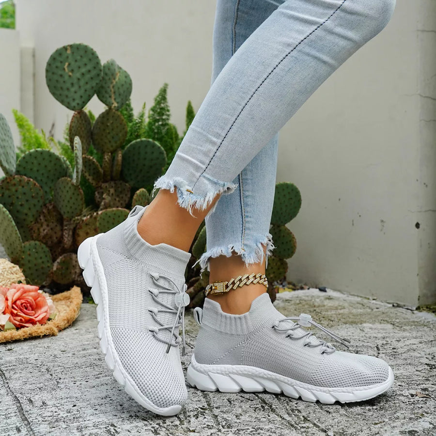 Round Toe Lace Up Sneakers Apparel and Accessories