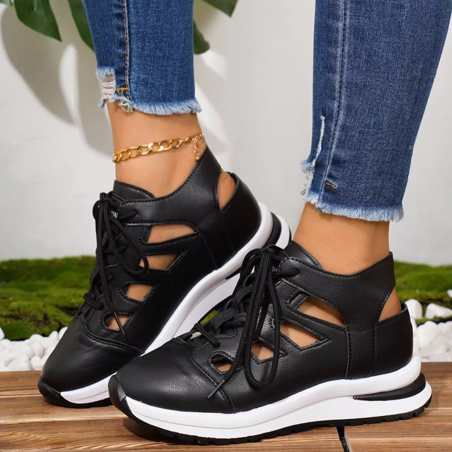 Round Toe Lace Up Sneakers Apparel and Accessories