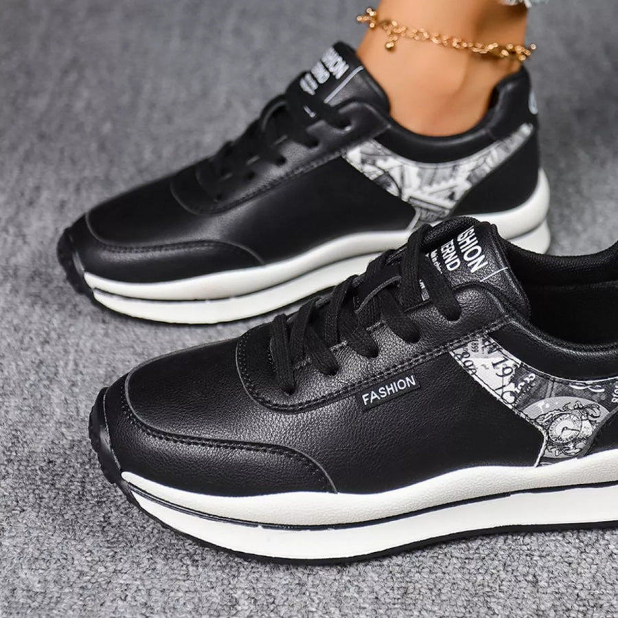 Round Toe Lace Up Sneakers Apparel and Accessories