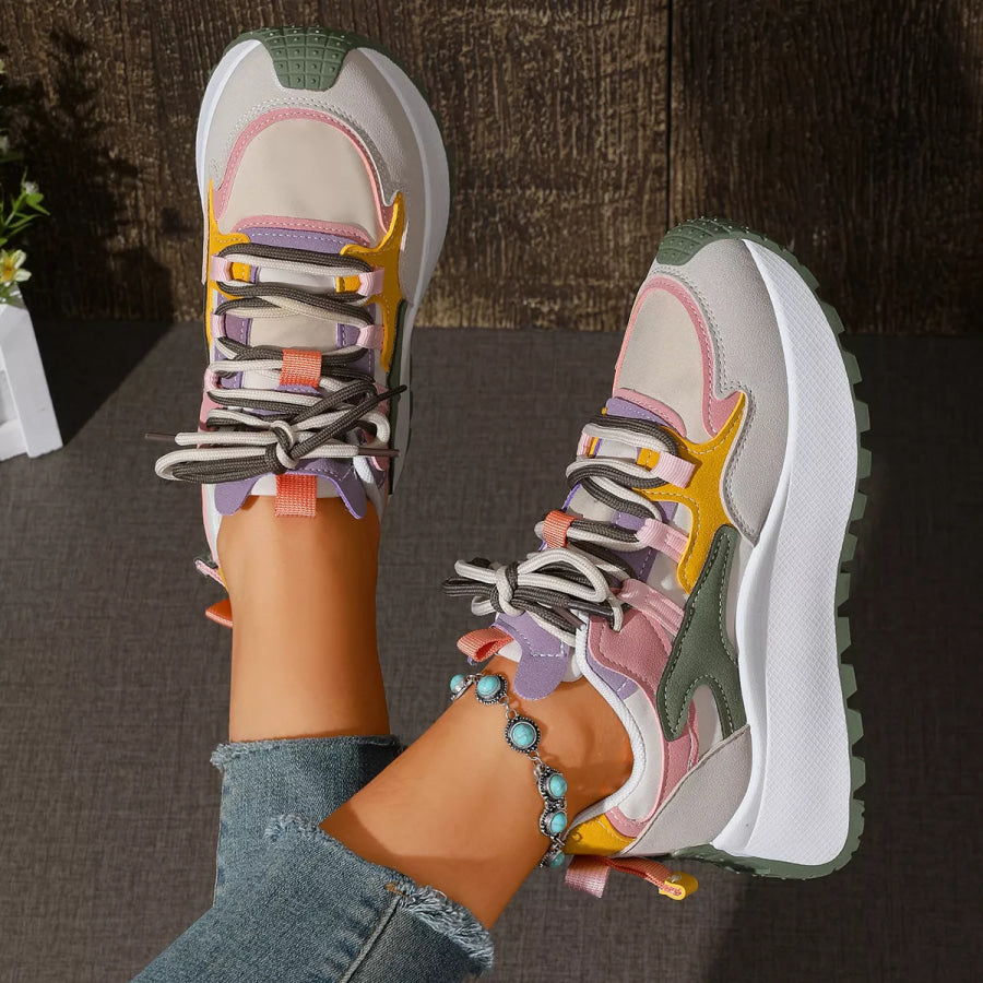 Round Toe Lace Up Sneakers Apparel and Accessories