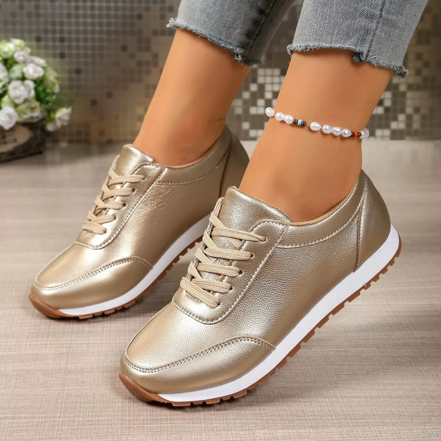 Round Toe Lace Up Sneakers Apparel and Accessories