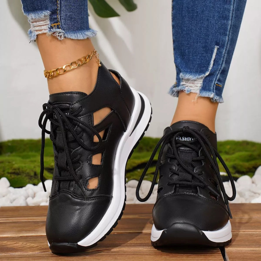 Round Toe Lace Up Sneakers Apparel and Accessories