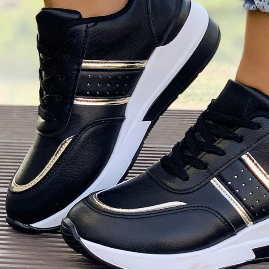 Round Toe Lace Up Sneakers Apparel and Accessories