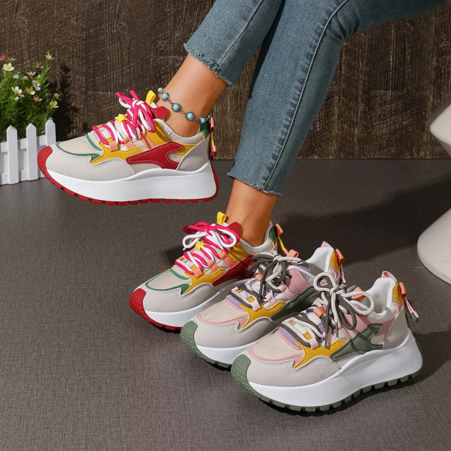 Round Toe Lace Up Sneakers Apparel and Accessories